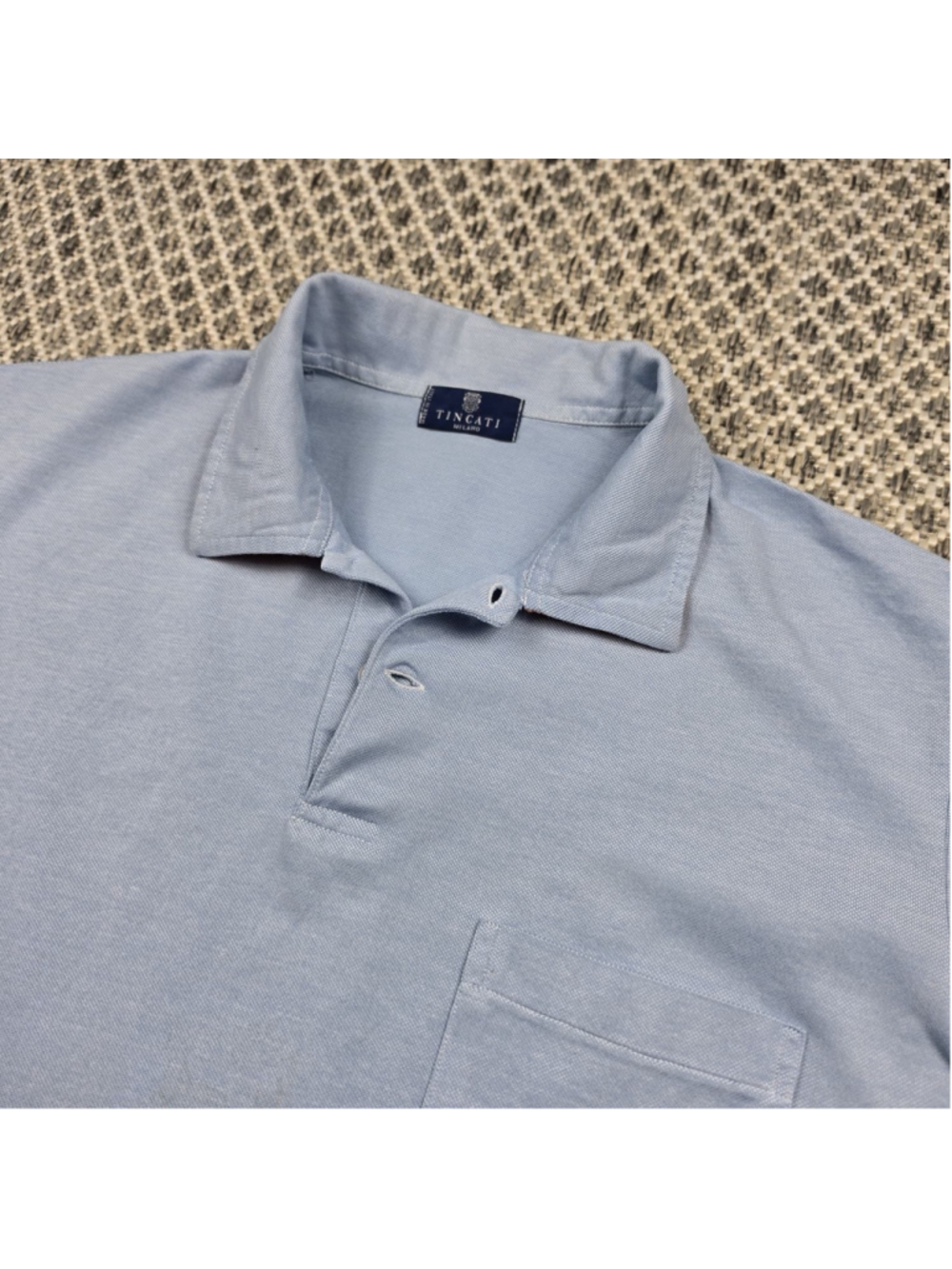 Tincati Milano Polo Shirt Light Blue Pocket Italian Luxury Casual Size 52